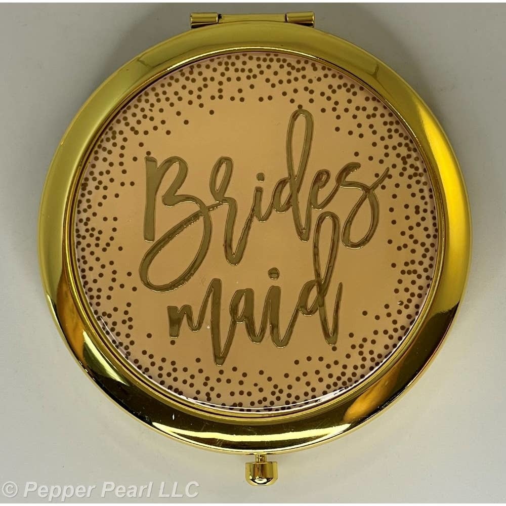 Bridesmaid Gift Compact Mirror by C.R. Gibson Gold Colored Metal and Peach Top
